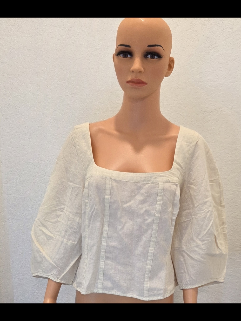 Banana Republic Cream Square-Neck Puff Sleeve Blouse